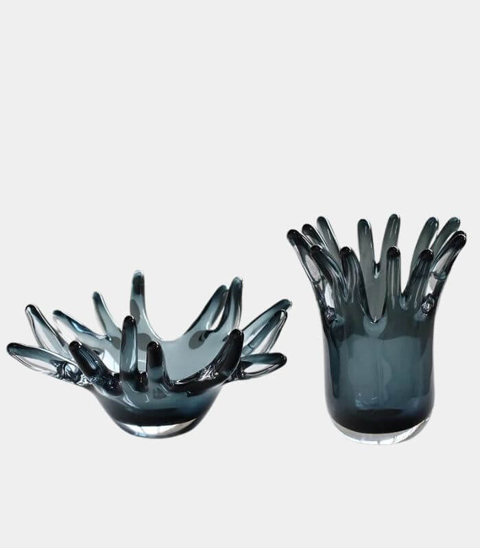 Aquarius Glass Vase – Handcrafted Smoky Blue-Grey Design 22 cm (8.66 in)