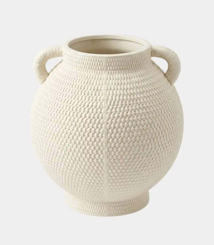 Perugia Textured Ceramic Vase – Woven-Effect Amphora with Handles, 2 Sizes