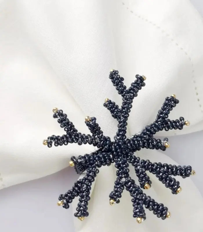 Set 12 Pcs Obsidian Coral Branch Napkin Rings – Handcrafted Beaded Table Décor Set