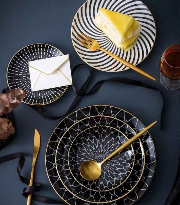 Tableware Porcelain Plates Black White