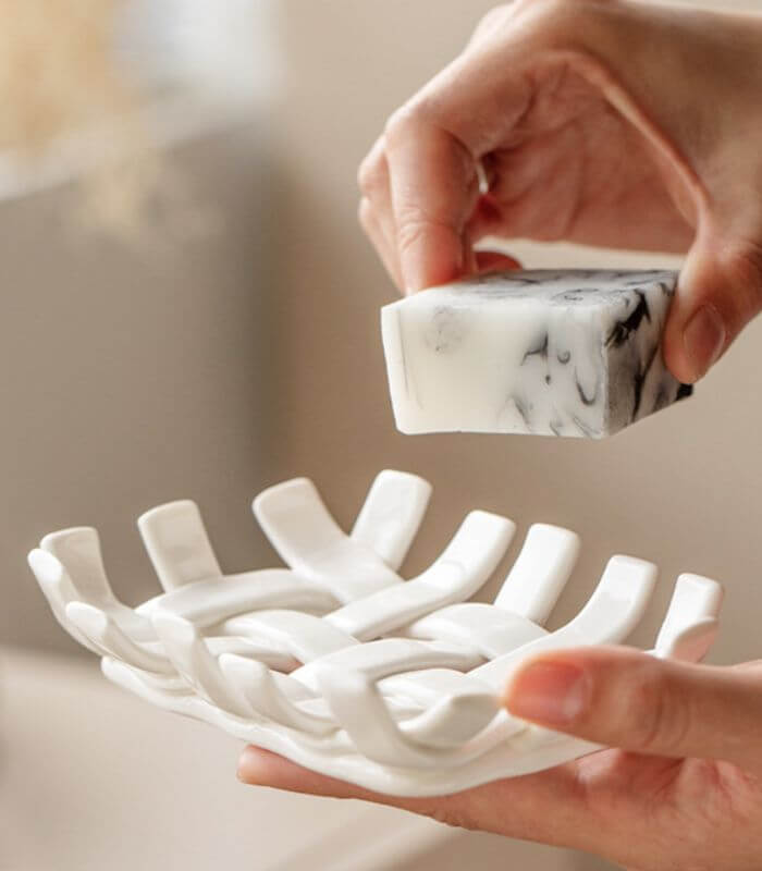 Gewebte Keramik-Seifenschale - Modernes Badezimmer-Accessoire Weiß 15 cm