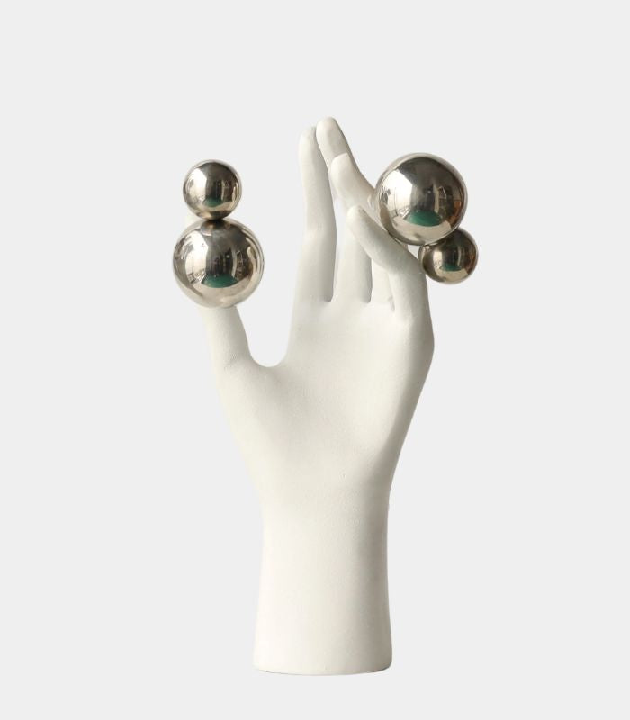 Ethereal Hand Sculpture with Metallic Spheres - Contemporary Art Décor