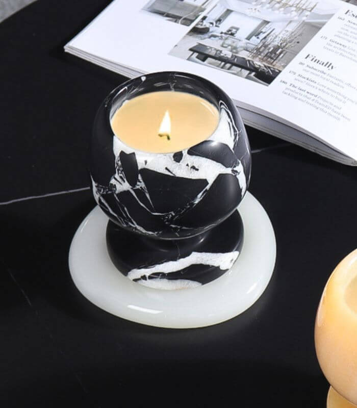 Contemporary Black Marble Candle Holder - Natural Stone Globe Design