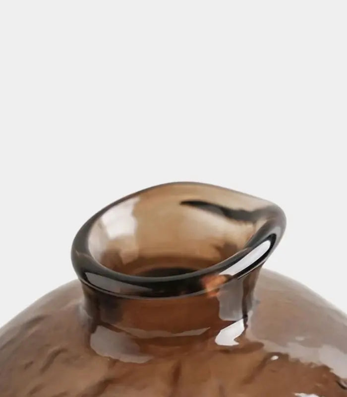 Amber Brown Glass Vase – Hammered Texture Spherical Design 22 cm