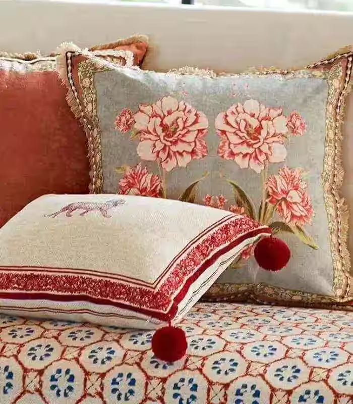 Vintage Style Cushion Cover Decorative Pillow Case Pompon Tassels 30x40 cm (In 11.81x15.75 in)
