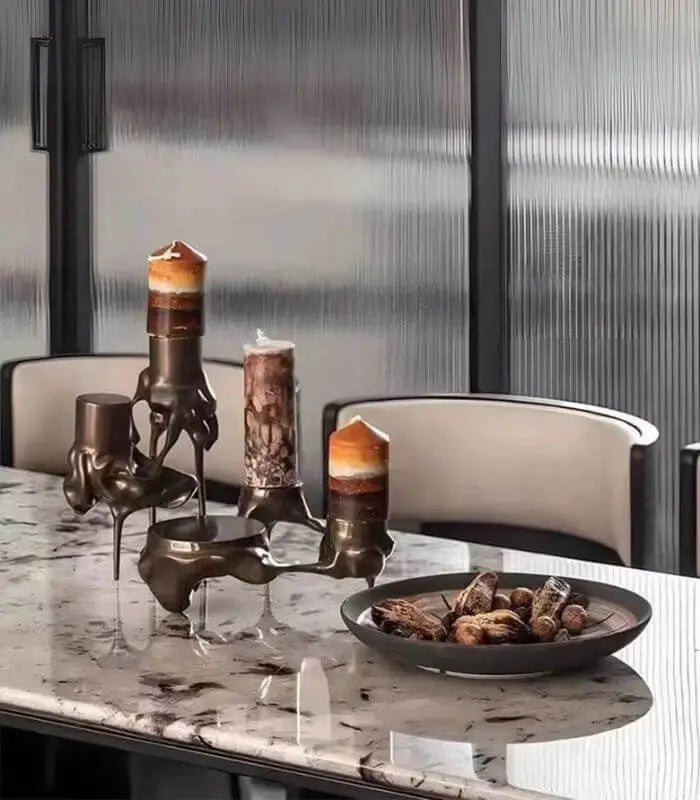 Organic Sculptural Candle Holder - Fluid Metal Pillar Candle Holder