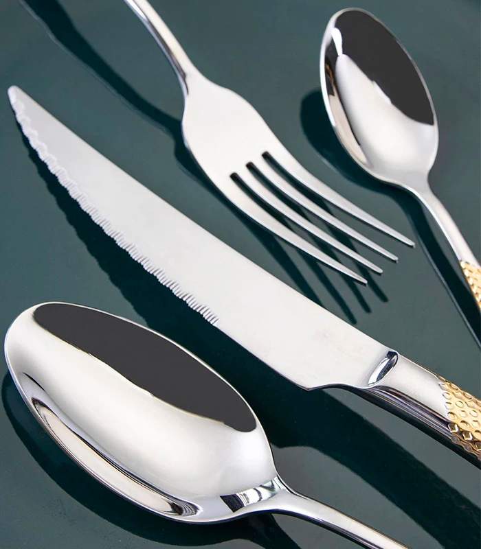 24 Pc Premium Cutlery Set Stainless Steel Mirror-Polished Silver Gold