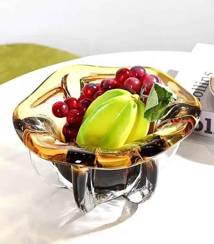 Aurelius Amber Ombré Handcrafted Glass Bowl – Artisanal Petal-Shaped Design 20x10 cm