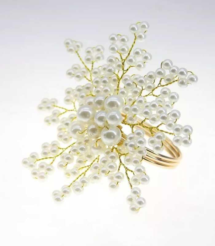 6 Pcs Set Pearl Napkin Rings Beaded 5.5 cm, Napkin Rings