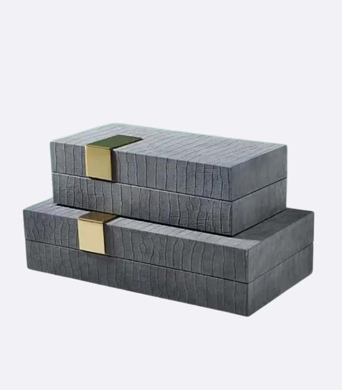 Jewellery & Watch Storage Box  Decorative Leather Box Grey Gold