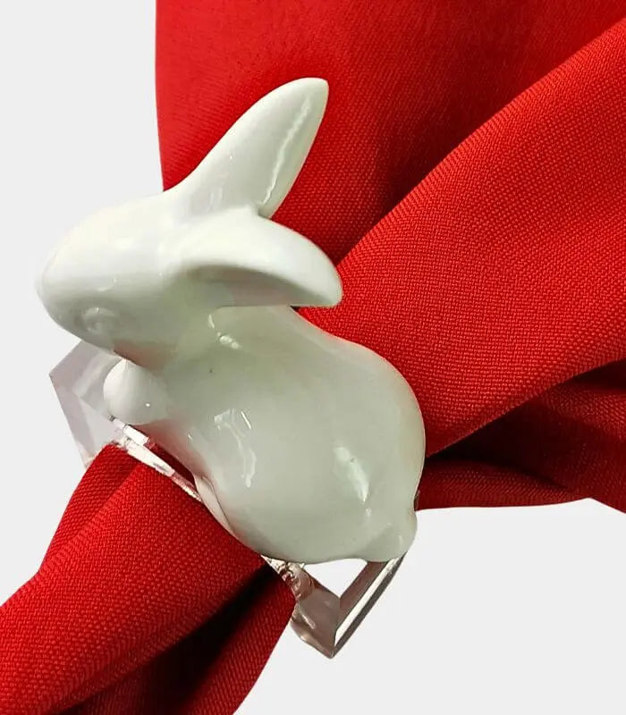 Set of 4 Napkin Rings Bunny White Ceramic Napkin Holders Acrylic