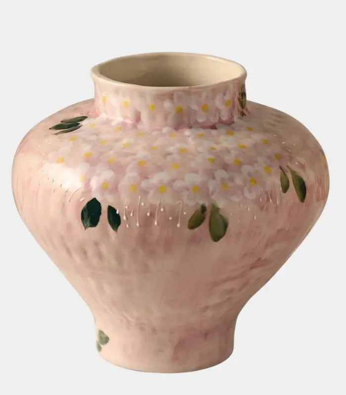 Camille Hand-Painted Ceramic Vase – Pink Daisy Floral, 2 Styles