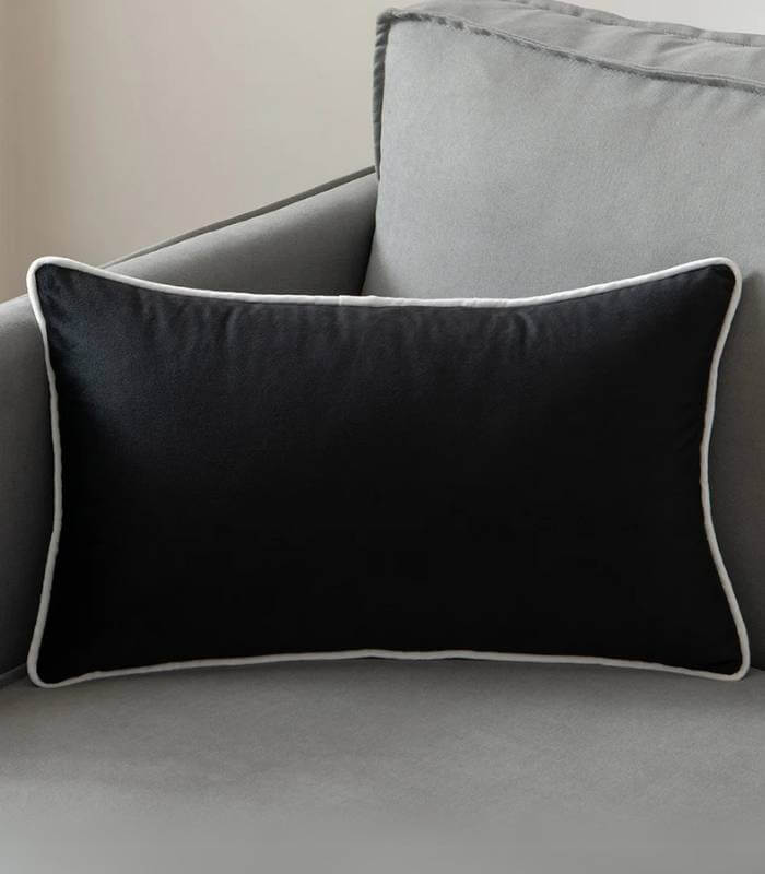 Camillo Cushion Cover Black and White Velvet with Pipping