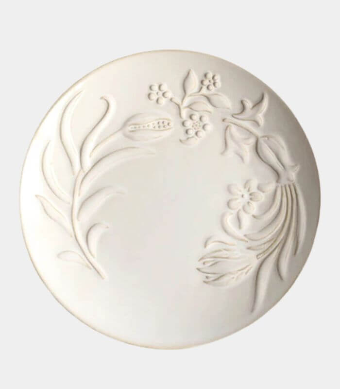 Embossed Ceramic Floral Dinner & Dessert Plate – Elegant White Glazed Stoneware (25cm & 20cm)