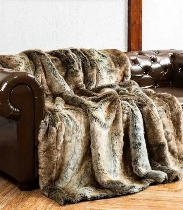 Plush Faux Fur Throw Blanket - Soft Thick Brown Animal Pattern