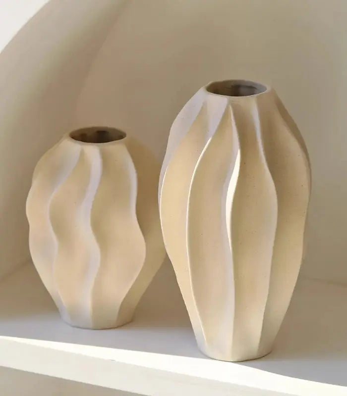 Alessandra Ivory Matte Ceramic Vase – Sculptural Faceted Design