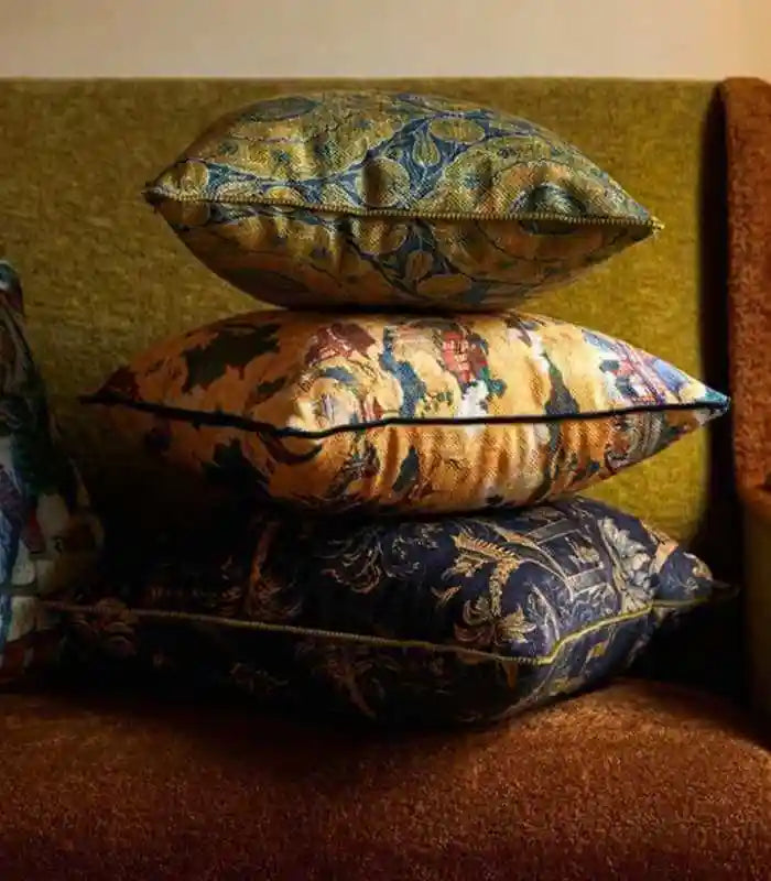 Luxurious Chinoiserie Chenille Cushion Cover - Opulent Gold on Black