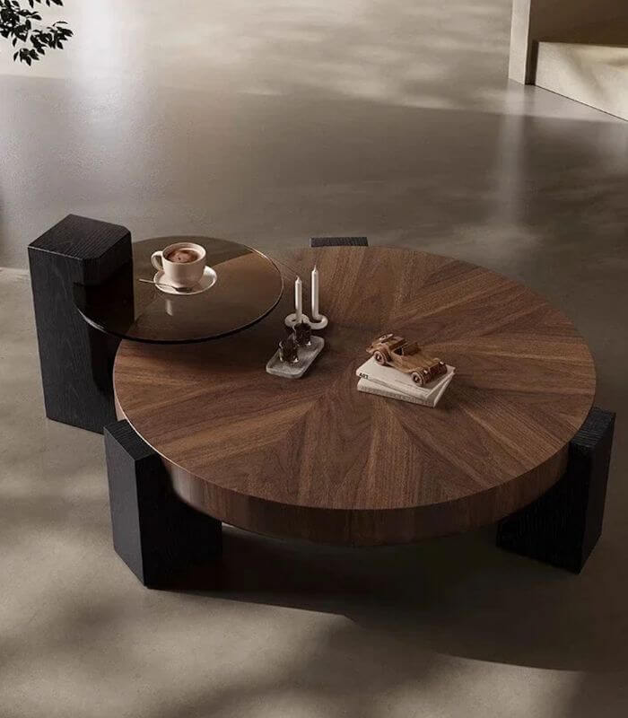 CORTINA ROUND COFFEE TABLE – WALNUT & EUCALYPTUS Brown/Black