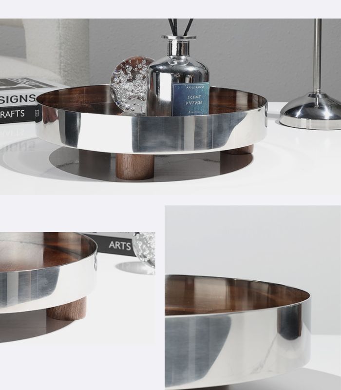 Tray Stainless Steel And Wood Walnut Silver Brown