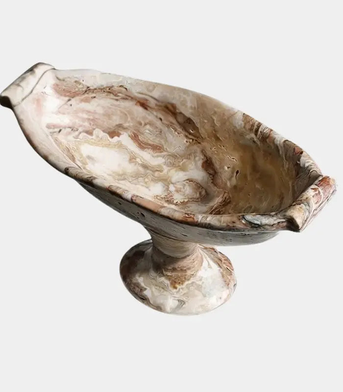 Tavora Tiramisu Marble Pedestal Bowl | Decorative Natural Stone Dish Decrative Bowl 25.5 cm / 10 in