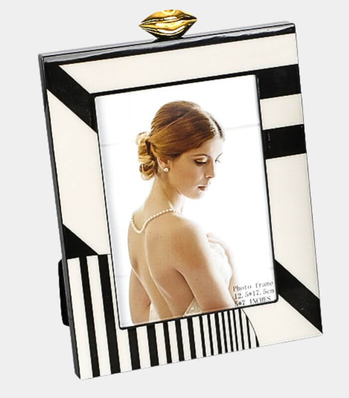 Art Deco Picture Frame - Modern Black & White Geometric Photo Frame with Gold Accent