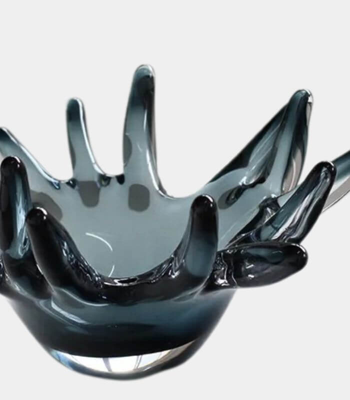 Handcrafted Glass Sculptural Bowl – Elegant Fruit & Decorative Bowl Smoky Blue-Grey 30.5 cm (12.01 in)