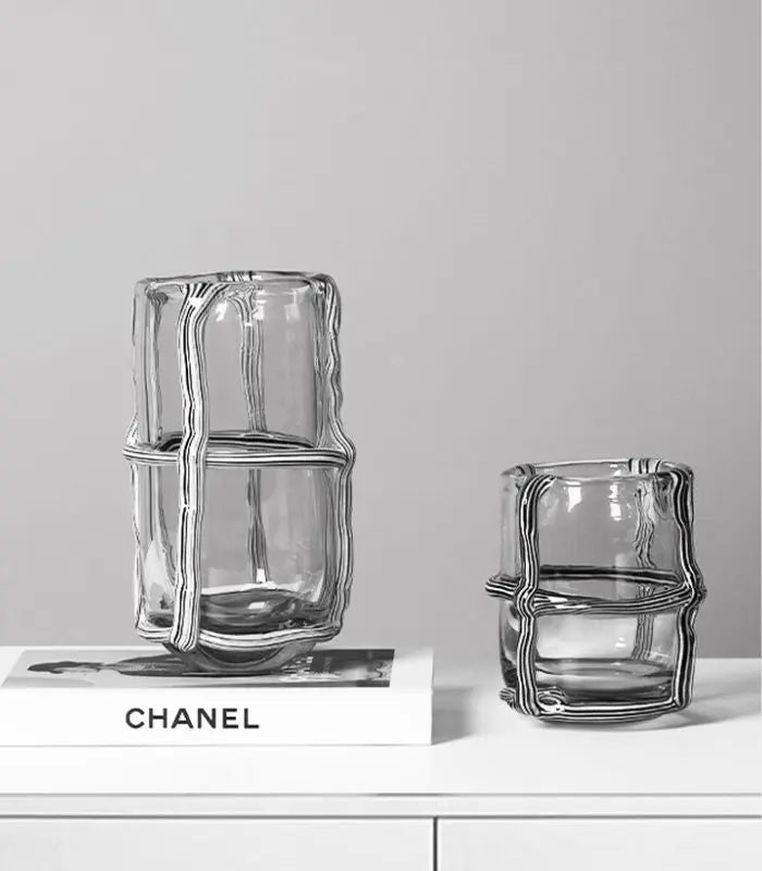 Artisan Hand Blown Glass Vases - Sculptural Elegance Black and White