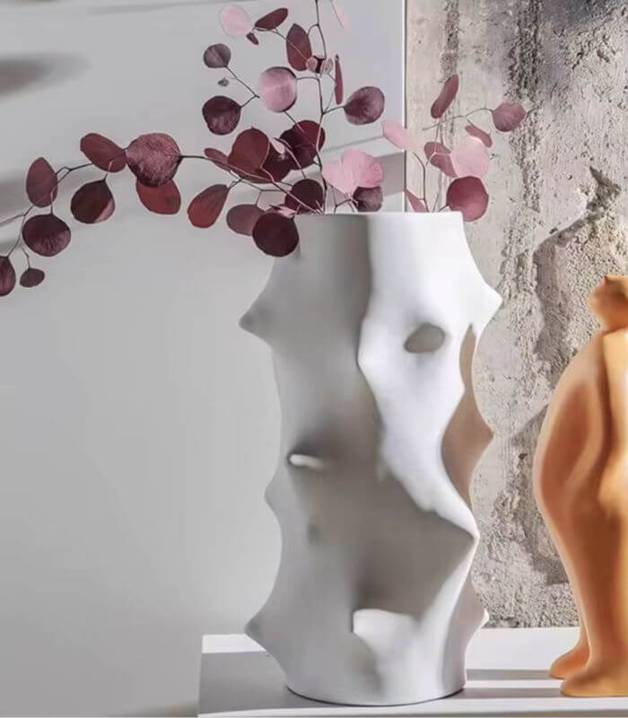 Sculptural Resin Vase – Contemporary Geometric White Design Large