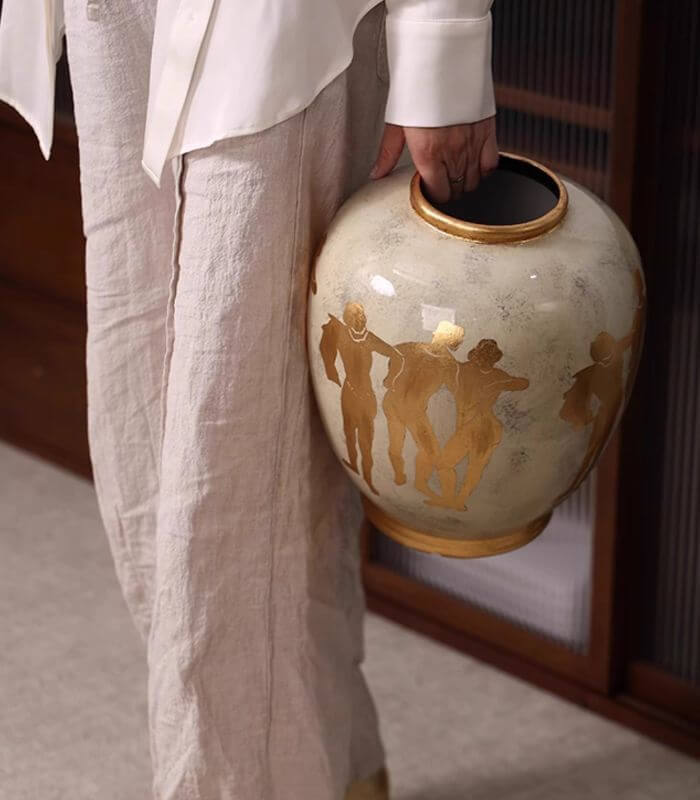 Matisse Golden Silhouettes Ceramic Vase - Elegant Art Deco Home Décor (29cm/11.4")