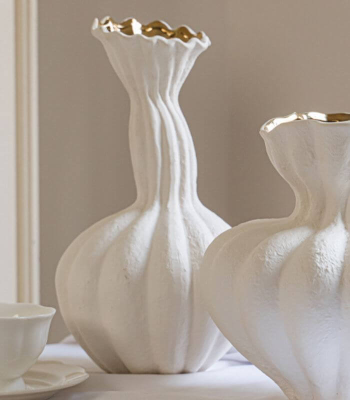 Celeste Sculptural Ceramic Vase – White & Gold Accent (30.5 cm / 12 in)