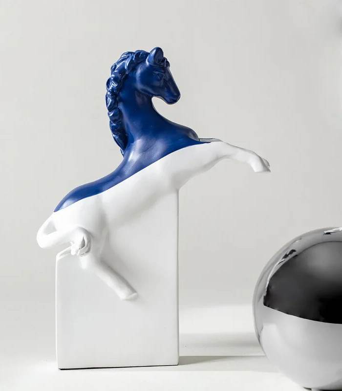 Abstract Horse Decorative Sculpture Resin White & Blue