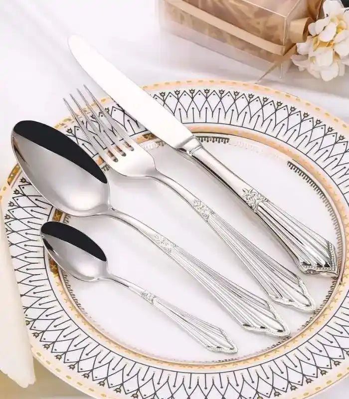 24 Pcs Set Raffaello Flatware Cutlery Set Silver