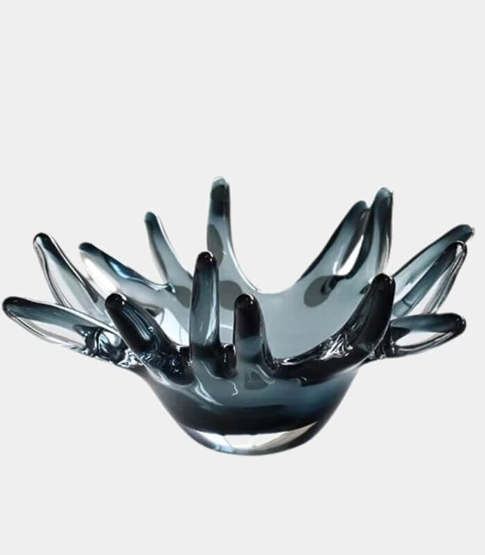 Handcrafted Glass Sculptural Bowl – Elegant Fruit & Decorative Bowl Smoky Blue-Grey 30.5 cm (12.01 in)