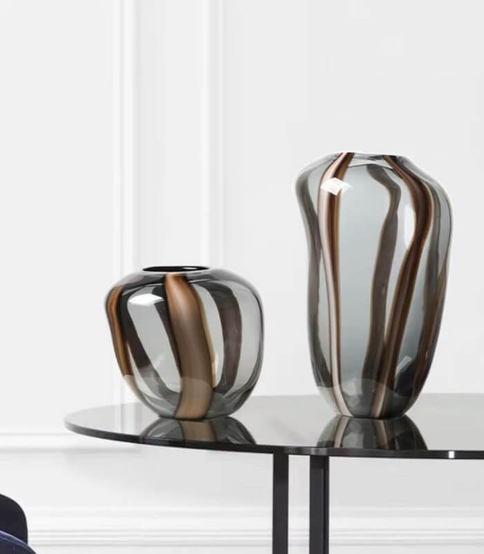Brown Ribbon Glass Tabletop Vase – Handcrafted | 3 Sizes Available