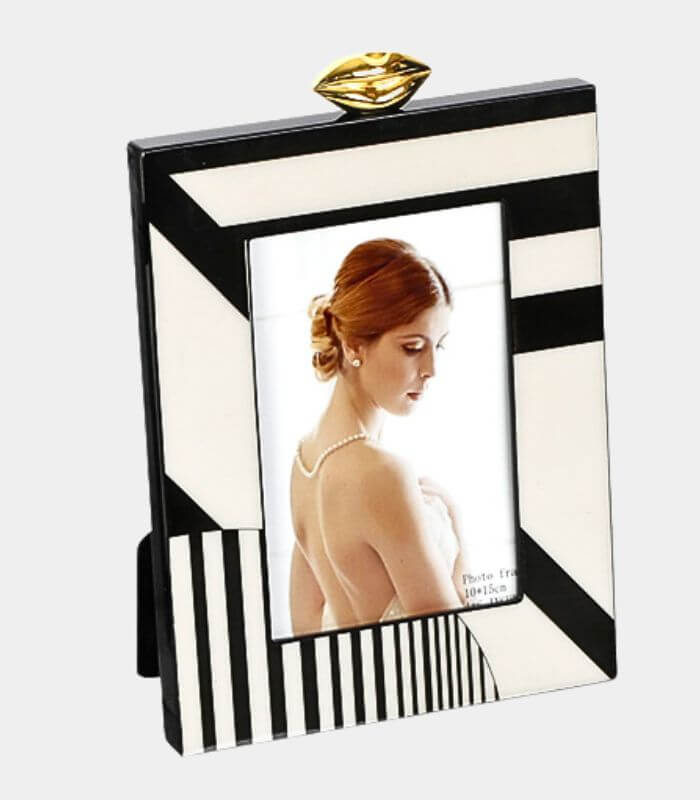 Art Deco Picture Frame - Modern Black & White Geometric Photo Frame with Gold Accent
