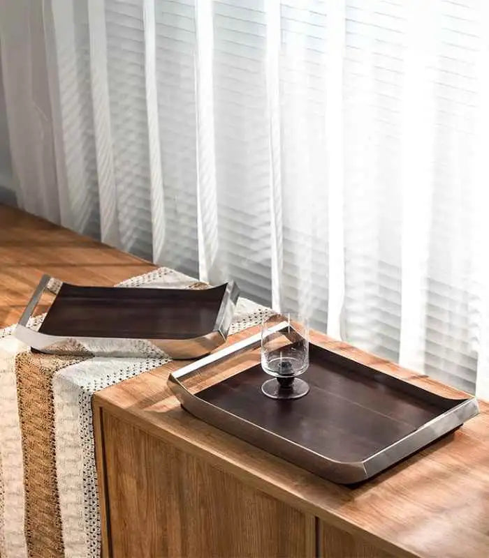 Modern Walnut Tray 304 Stainless Steel Rectangular
