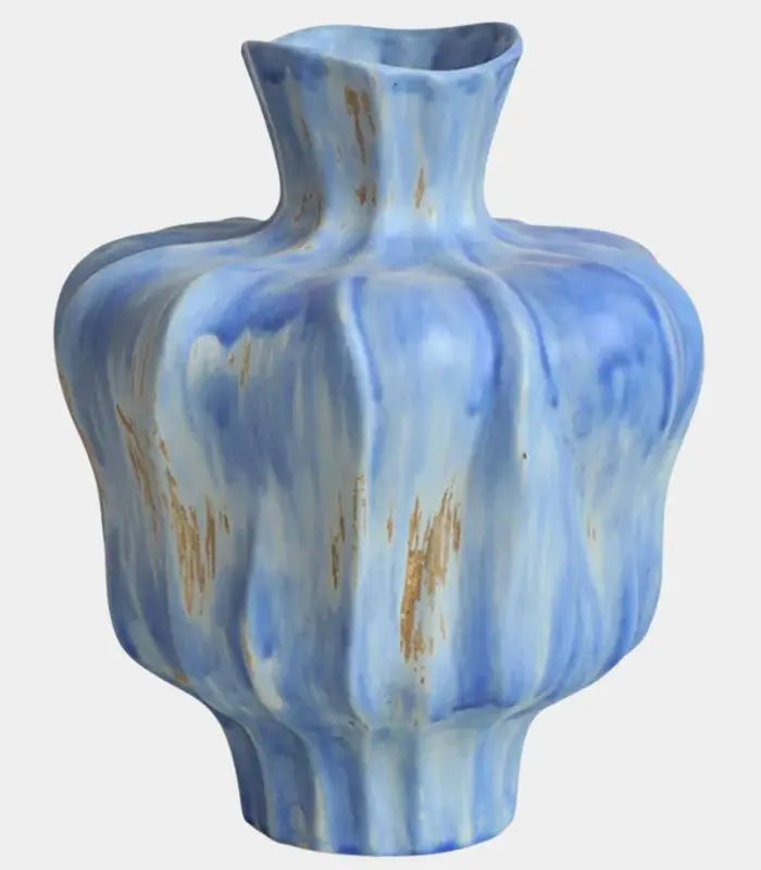 Pauline Ceramic Vase – Sculptural Fluted Design 30 cm Blue