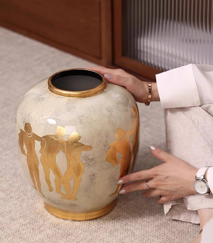 Matisse Golden Silhouettes Ceramic Vase - Elegant Art Deco Home Décor (29cm/11.4")