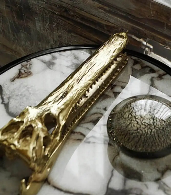 Metallic Gold Crocodile Skull Ornament Decorative Sculpture