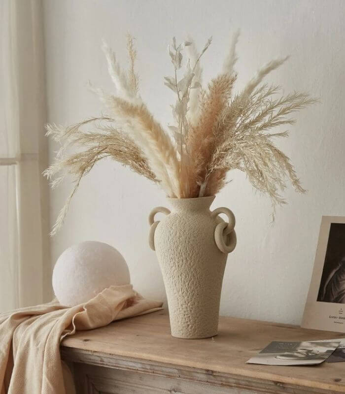 Table Top Vase Amphora Ceramic Off White