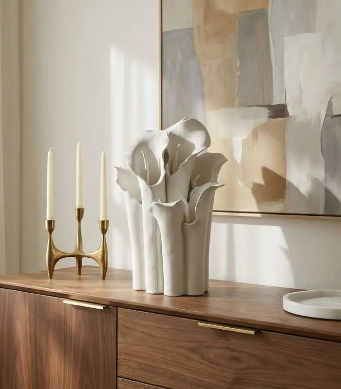 Handcrafted Ceramic Calla Lily Vase | Modern Sculptural Art Piece | Contemporary Home Decor