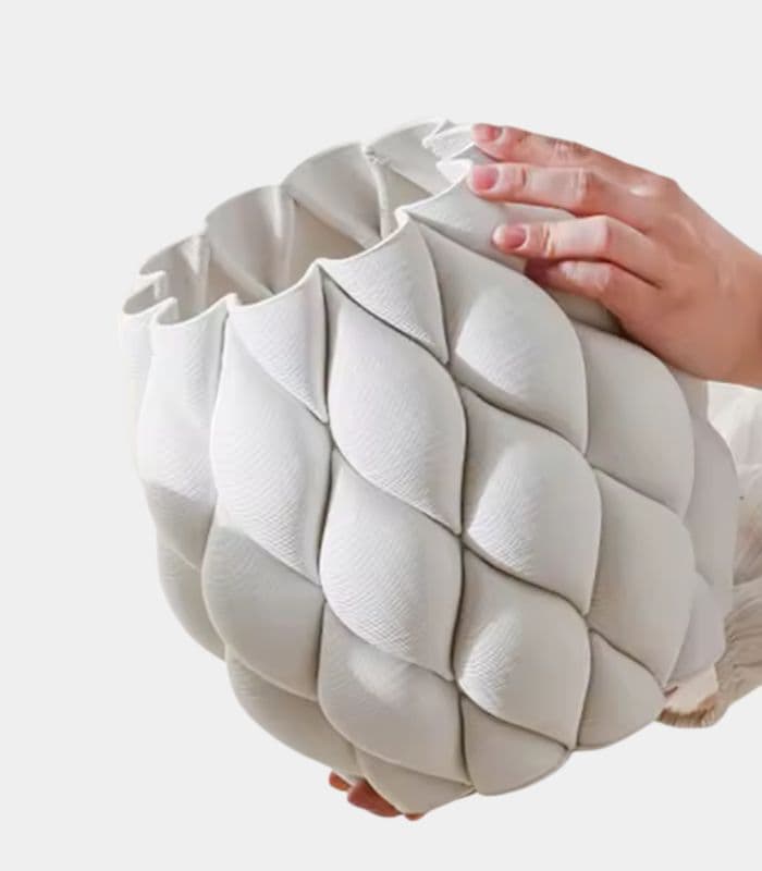 Artisanal 3D Printed Quilted Ceramic Vase Modern Geometric Design