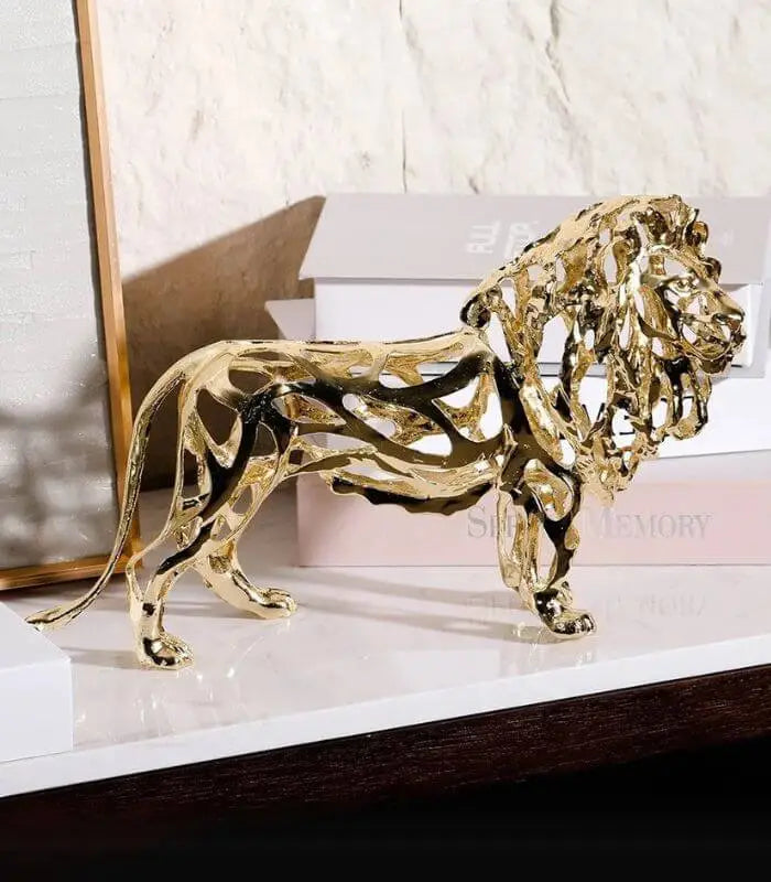 Golden Lion Sculptural Accent Piece Large Decorative Sculpture
