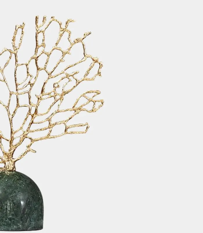 Decorative Coral Sculpture with Green Marble Base Gold