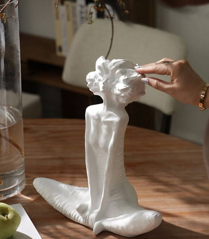 Modern Decorative Sculpture Meditation Decorative Sculpture - White Resin Art 32 cm