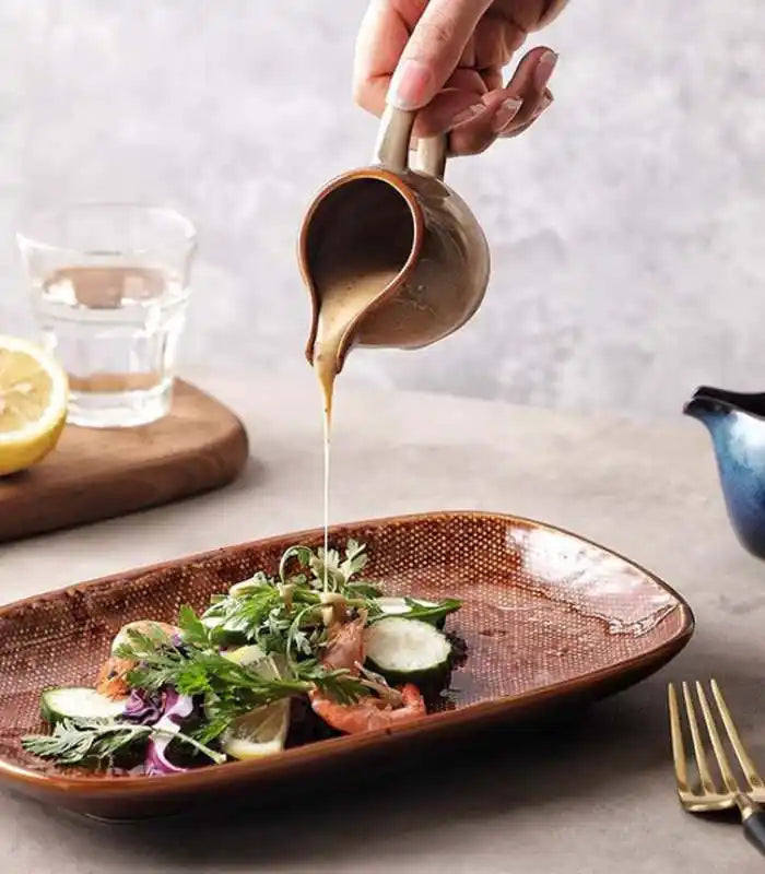 Handcrafted Ceramic Gravy Boat Pitcher - 80ml, Multiple Colors