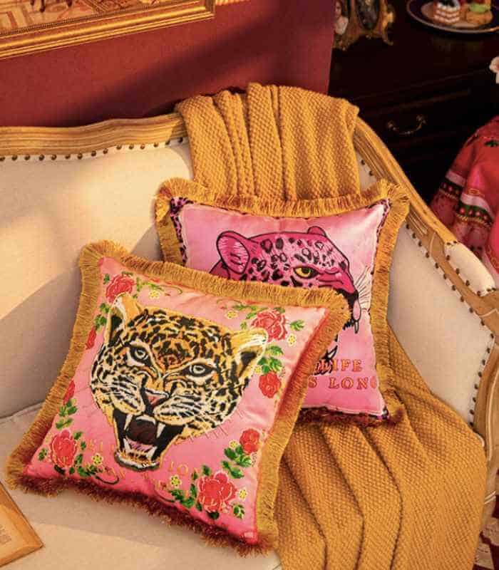 Pink Leopard Velvet Decorative Cushion Cover Fringed Edge Square 45 cm