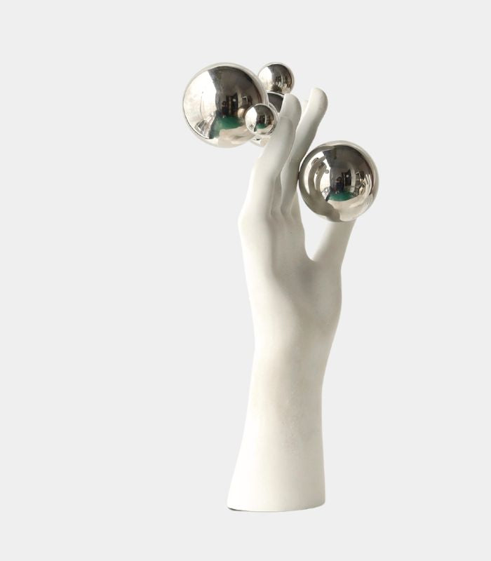 Ethereal Hand Sculpture with Metallic Spheres - Contemporary Art Décor