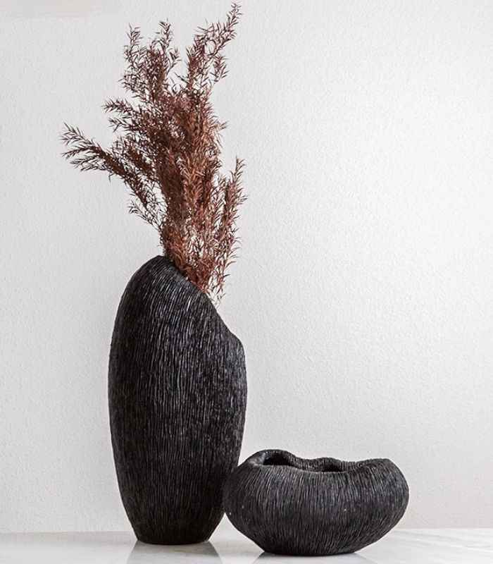 Coral Texture Decorative Resin Bowl - Black, 23 cm
