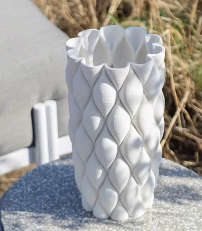 Artisanal 3D Printed Quilted Ceramic Vase - Modern Geometric Design 26.4 cm